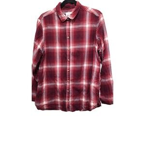 Jachs Girlfriend Women's Red Plaid Button-Up Shirt Size L Long Sleeve Soft